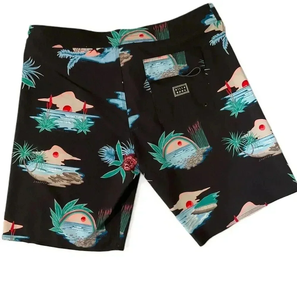 Billabong‎ Mens Black Patterned Drawstring Boardshorts Swim Trunks Size 36